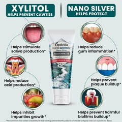 Close-up of ingredients including colloidal silver and xylitol