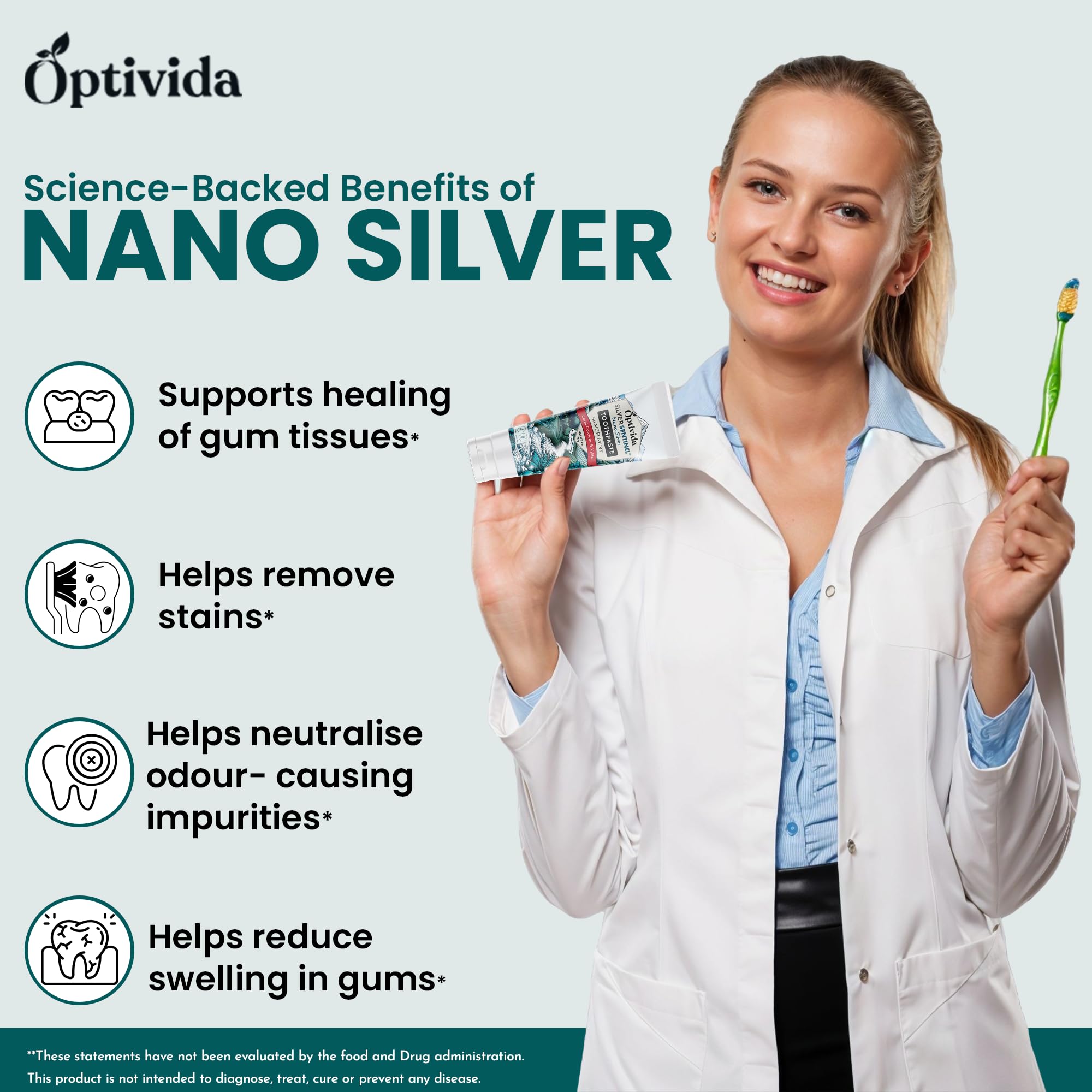Close-up of Optivida toothpaste tube label