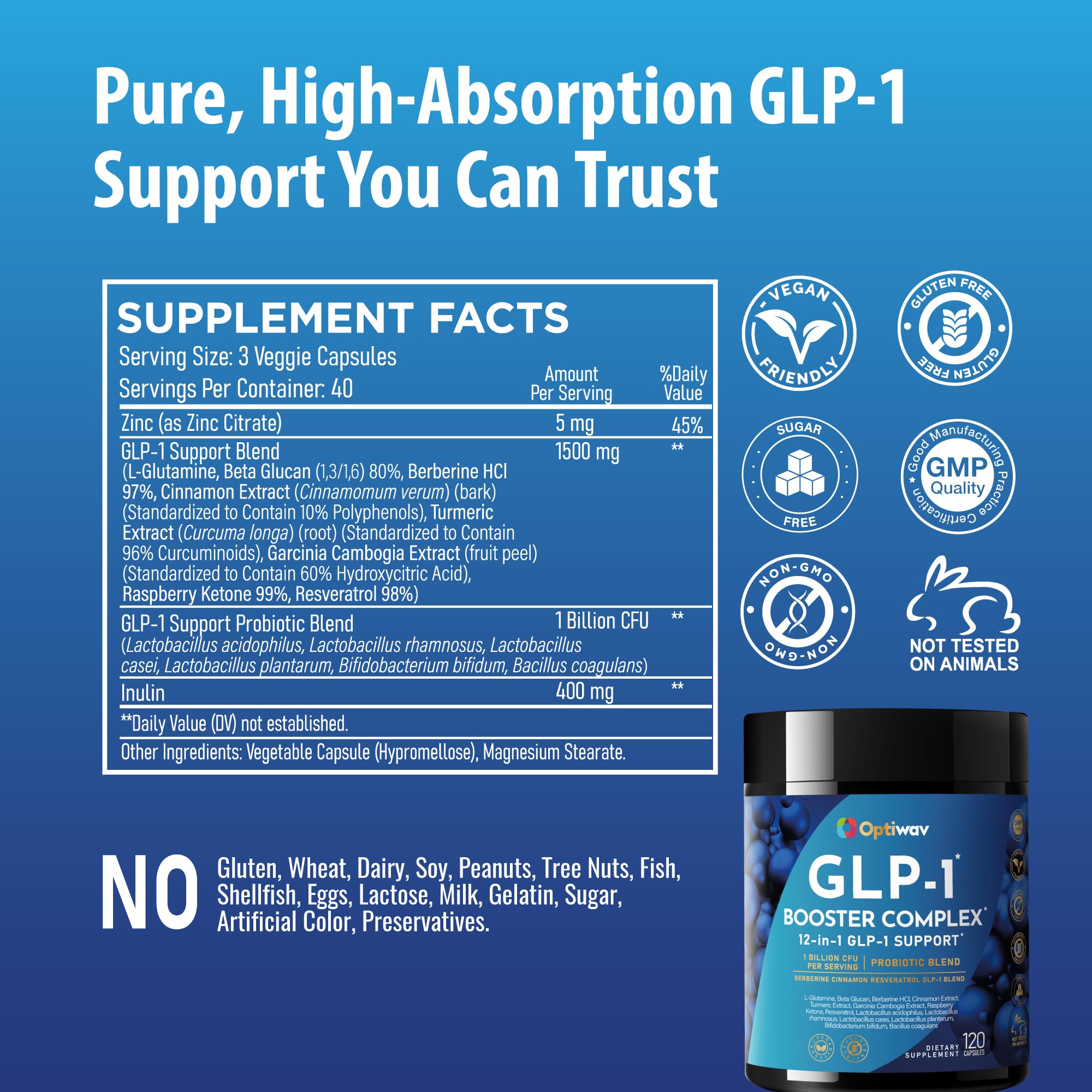 GMP-certified seal and non-GMO icons on packaging