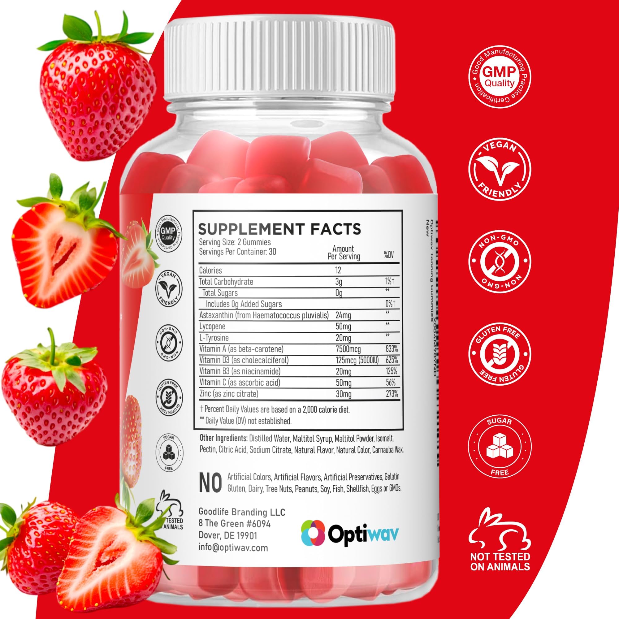 GMP quality seal on OptiWav Tanning Gummies packaging