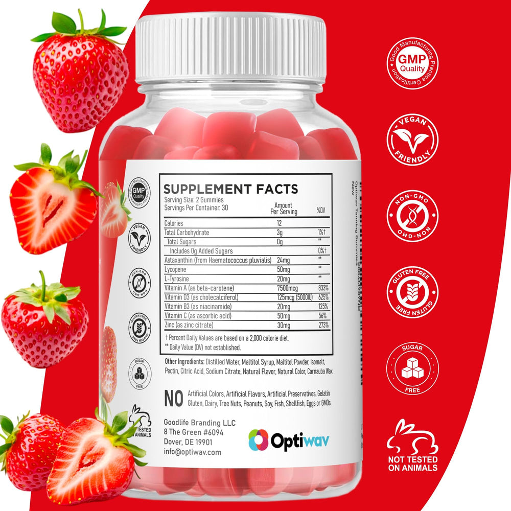 GMP quality seal on OptiWav Tanning Gummies packaging