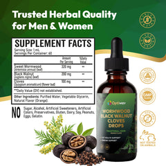 Close-up of ingredient notes: wormwood, black walnut, cloves