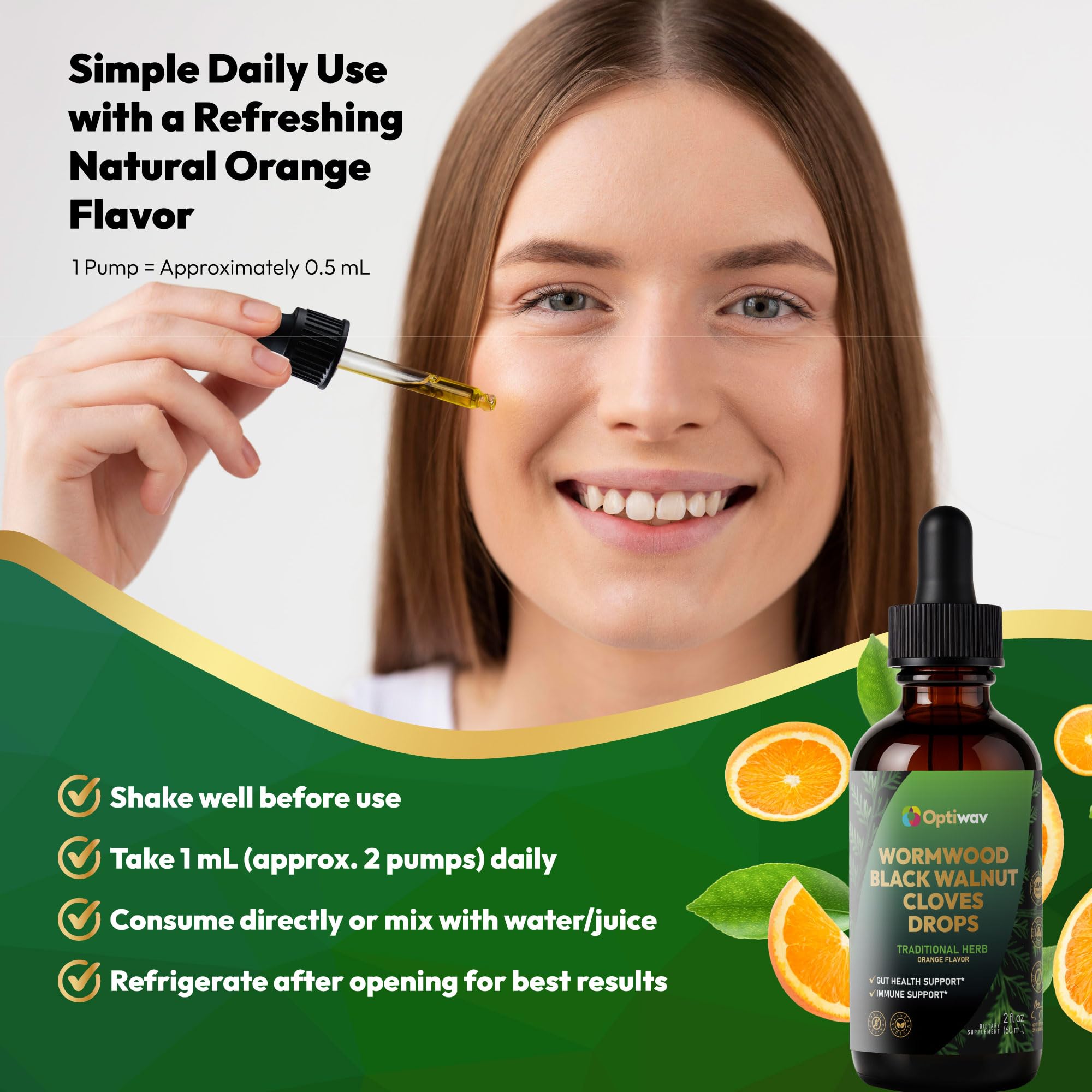 Illustration of gut health and immune support with Optiwav Drops