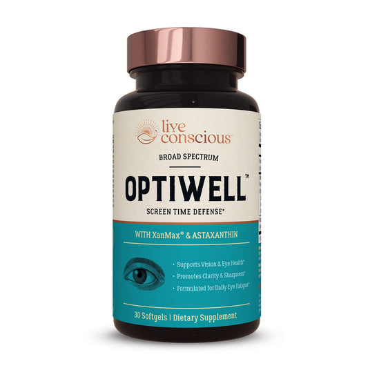 OptiWell Eye Health bottle and softgels