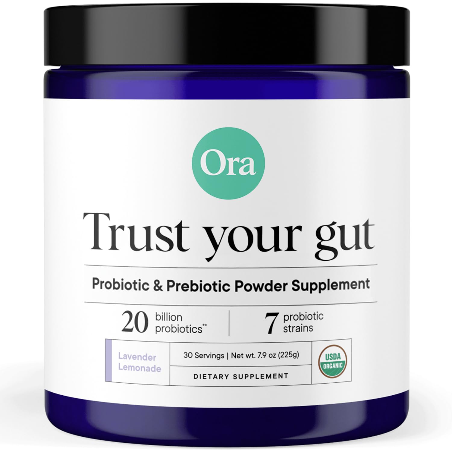 Ora Organic lavender lemonade bottle showing label for digestive balance.