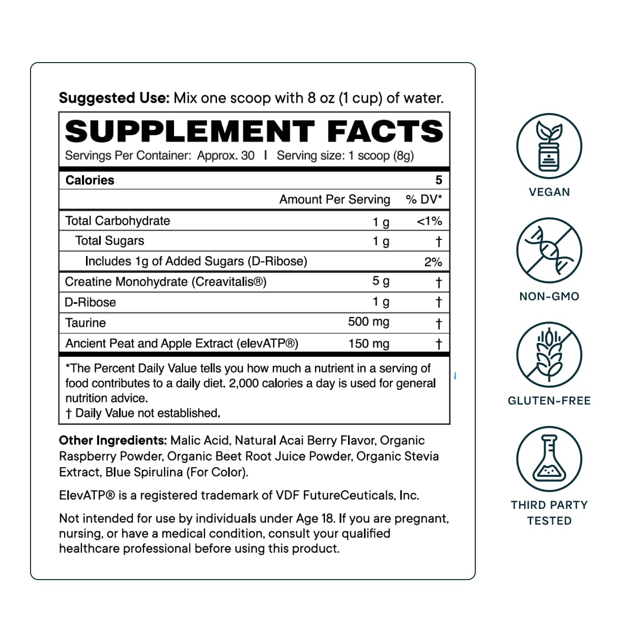 Ora Organic Creatine Monohydrate purified in Germany for 99.9% creatine purity.