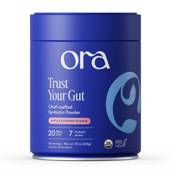 Ora Organic front packaging showing apple raspberry flavor and benefits