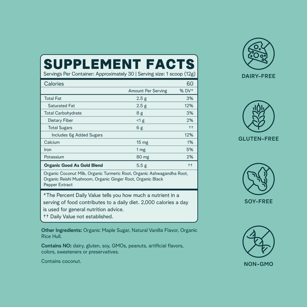 Ingredient highlights: organic turmeric, black pepper extract and adaptogens