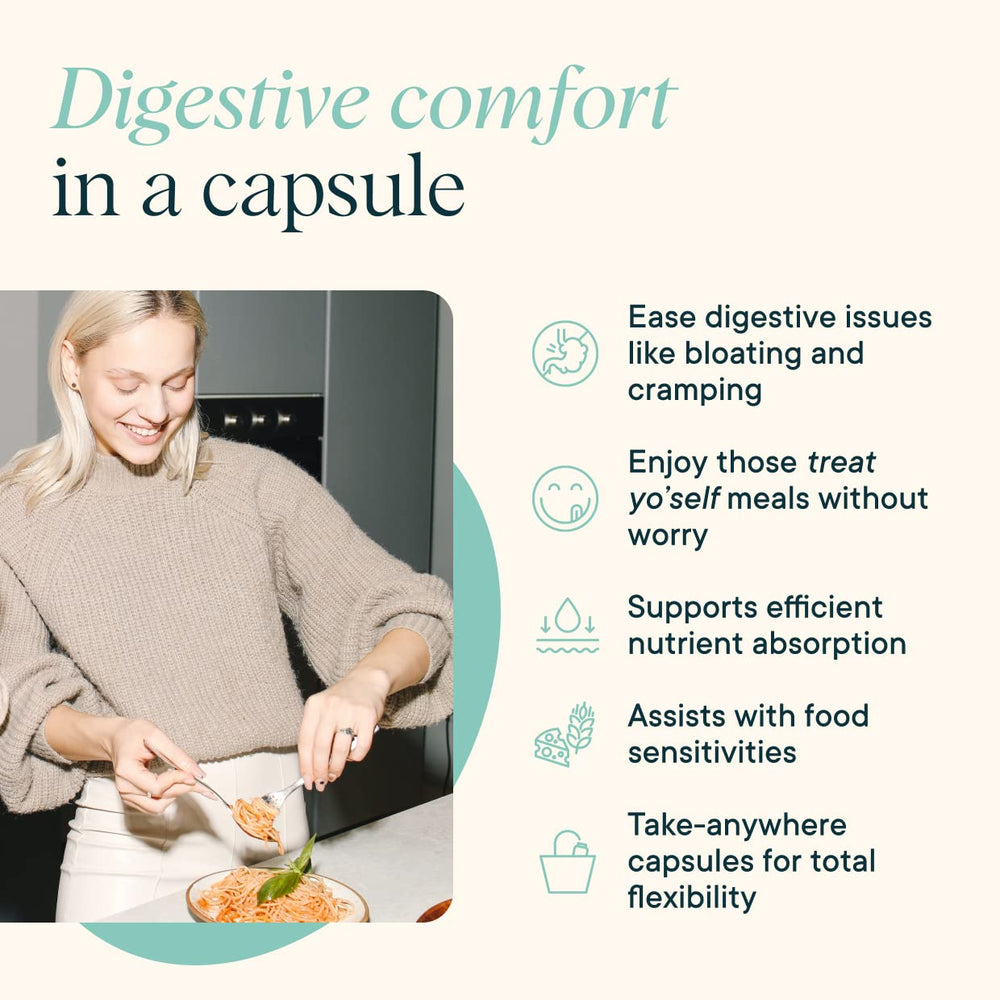 Illustration of 15 digestive enzymes including bromelain and lactase