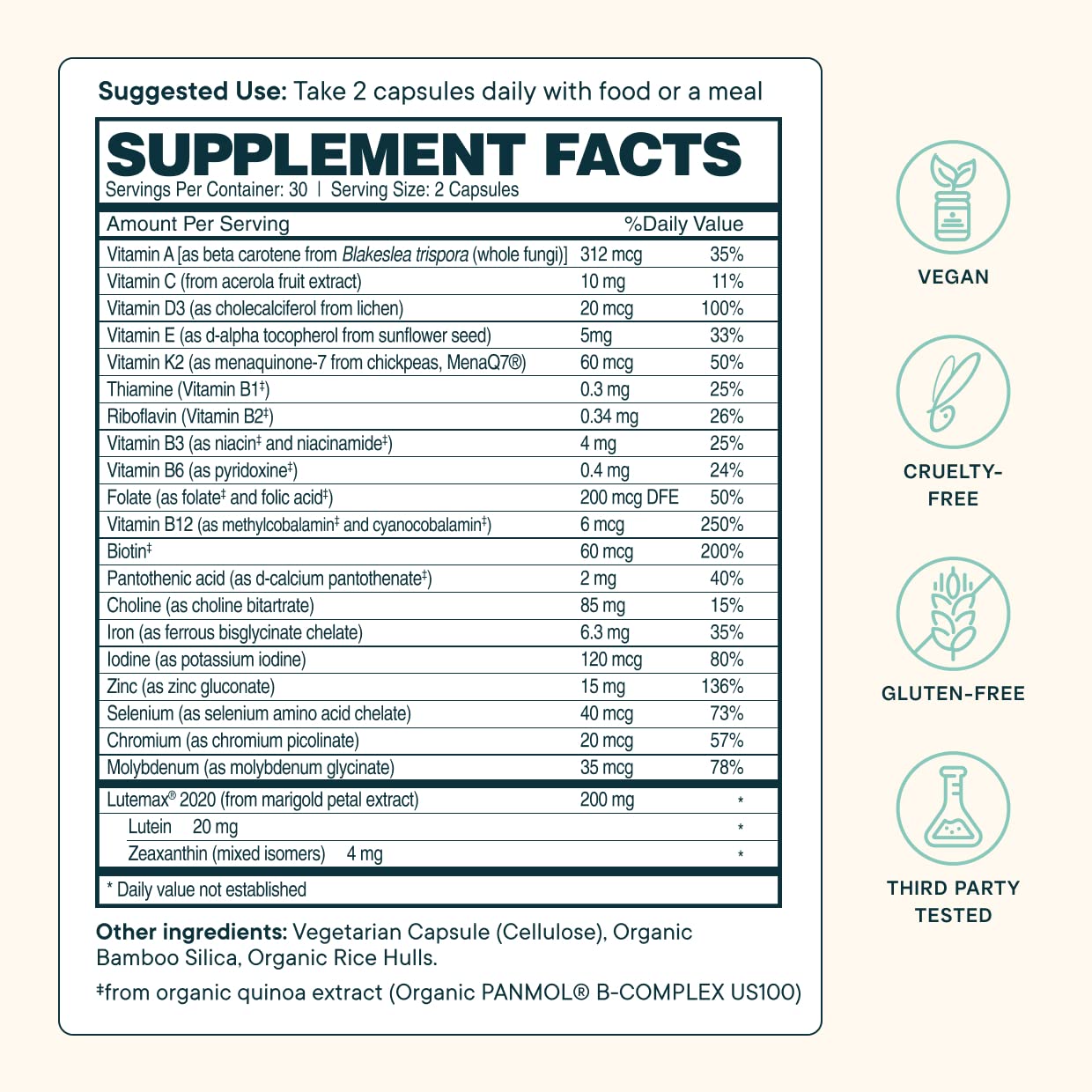 Brain and eye health support from Ora Organic multivitamin
