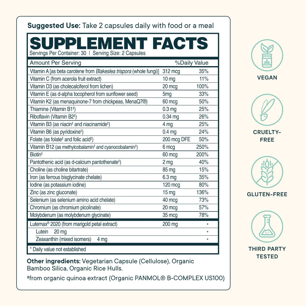 Brain and eye health support from Ora Organic multivitamin