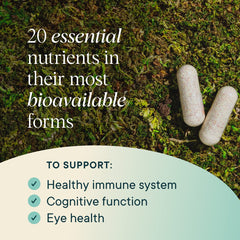 Methylated B vitamins, D3 from lichen, and minerals in Ora Organic multivitamin