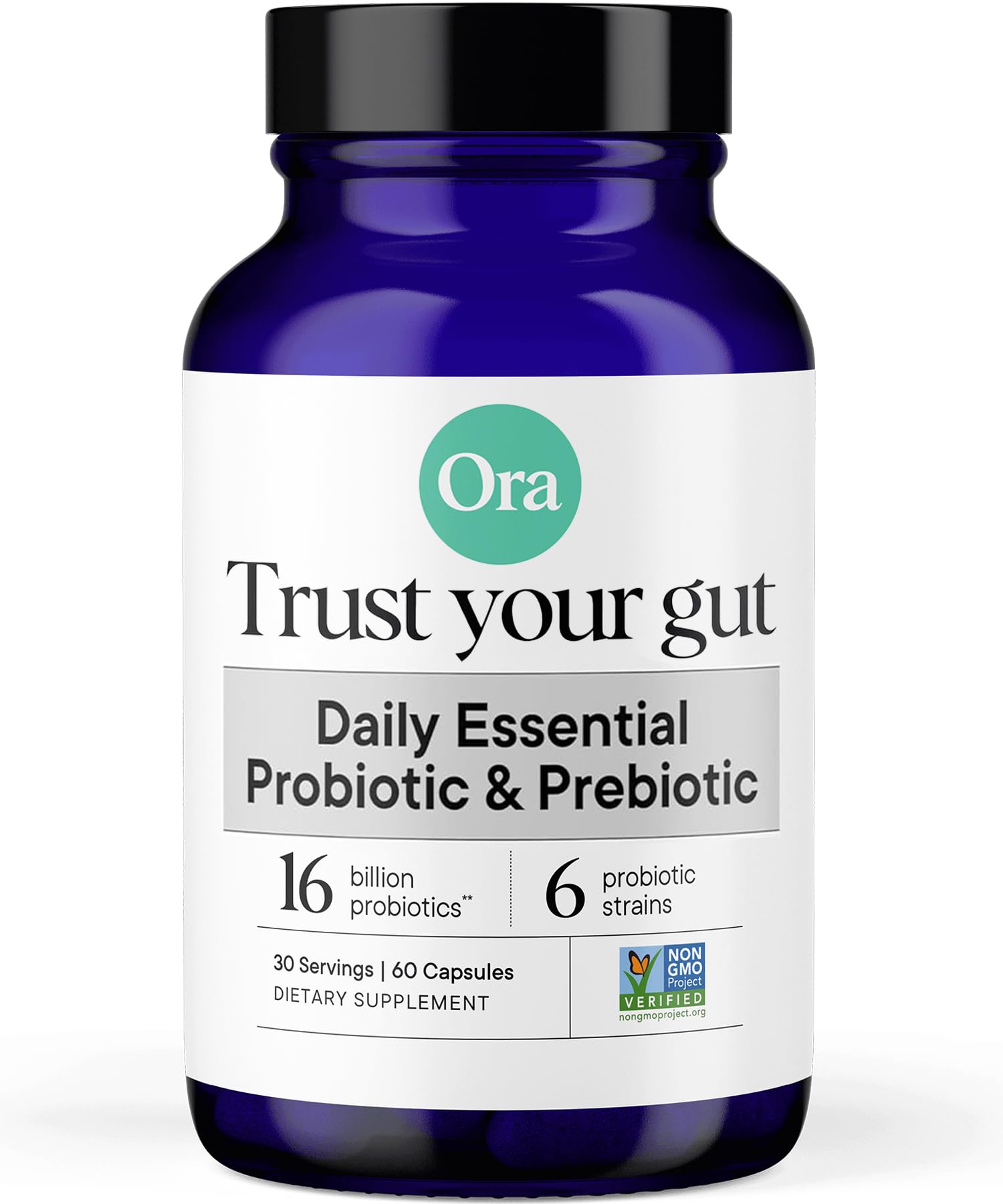 Ora Organic Probiotics bottle with 16B CFU label for digestive support.