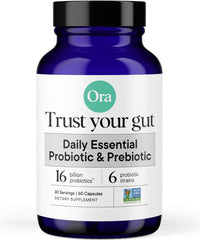 Ora Organic Probiotics bottle with 16B CFU label for digestive support.