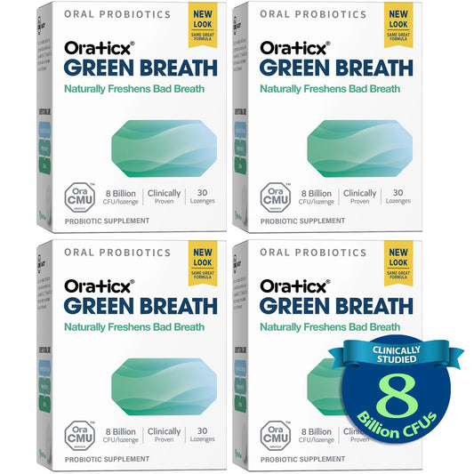 Front view of OraTicx Mint Breath 4-pack bottle (30 lozenges)