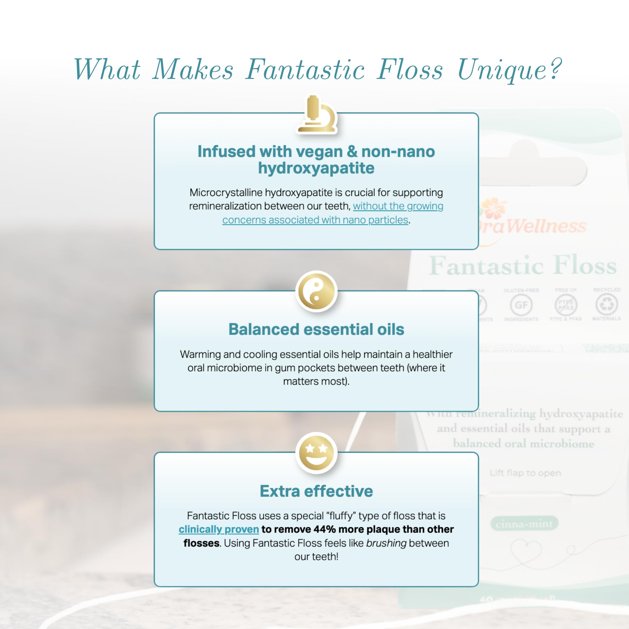 Gentle, fluffy floss designed for sensitive gums