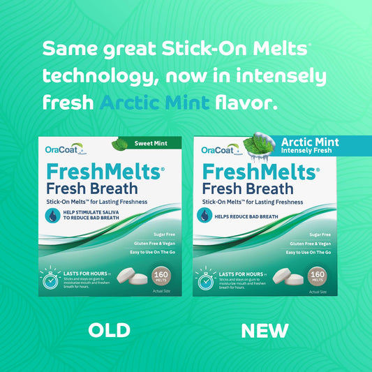 FreshMelts stick-on melts applied to gums