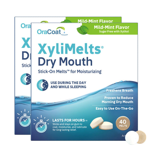 Oracoat XyliMelts dry mouth discs attached to teeth