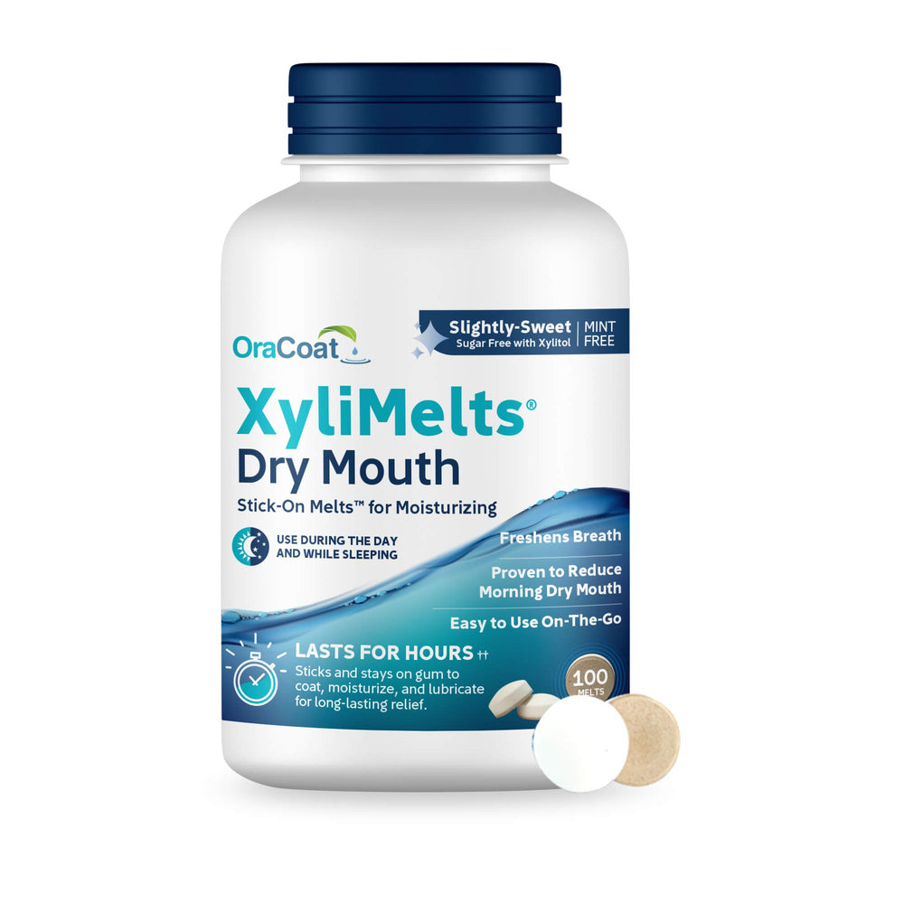 Oracoat XyliMelts dry mouth discs adhering to teeth