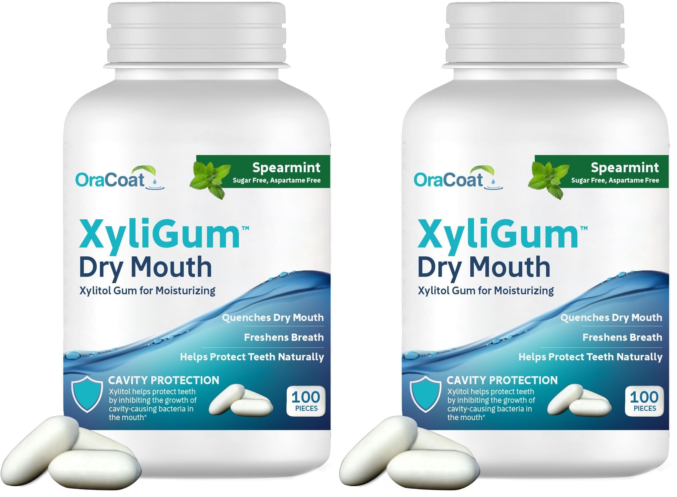 OraCoat XyliGum Spearmint Dry Mouth Gum Pack 2 front view of 100-piece bottle