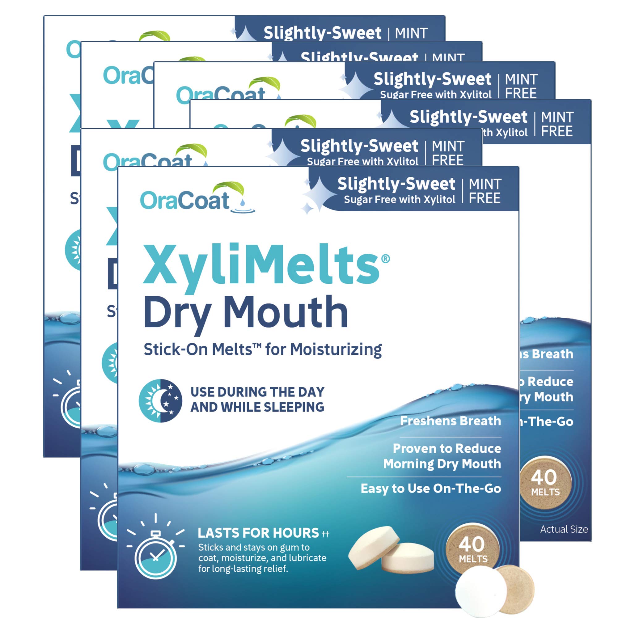 Oracoat XyliMelts dry mouth discs attached to tooth