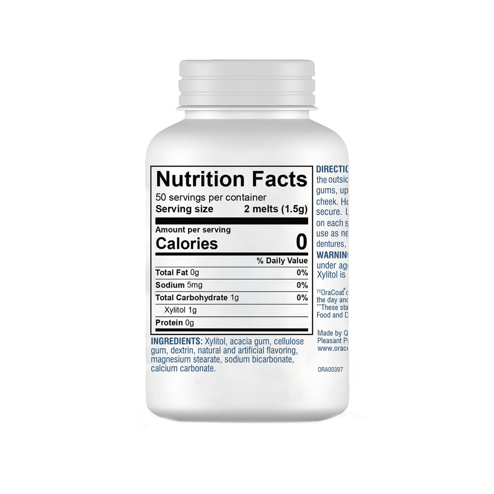 Xylitol-rich OraCoat XyliMelts with pH 8 formula
