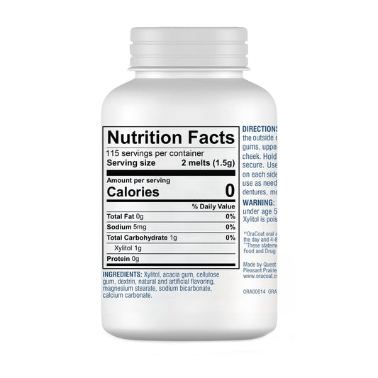 Each XyliMelts disc contains 550 mg of Xylitol to stimulate saliva