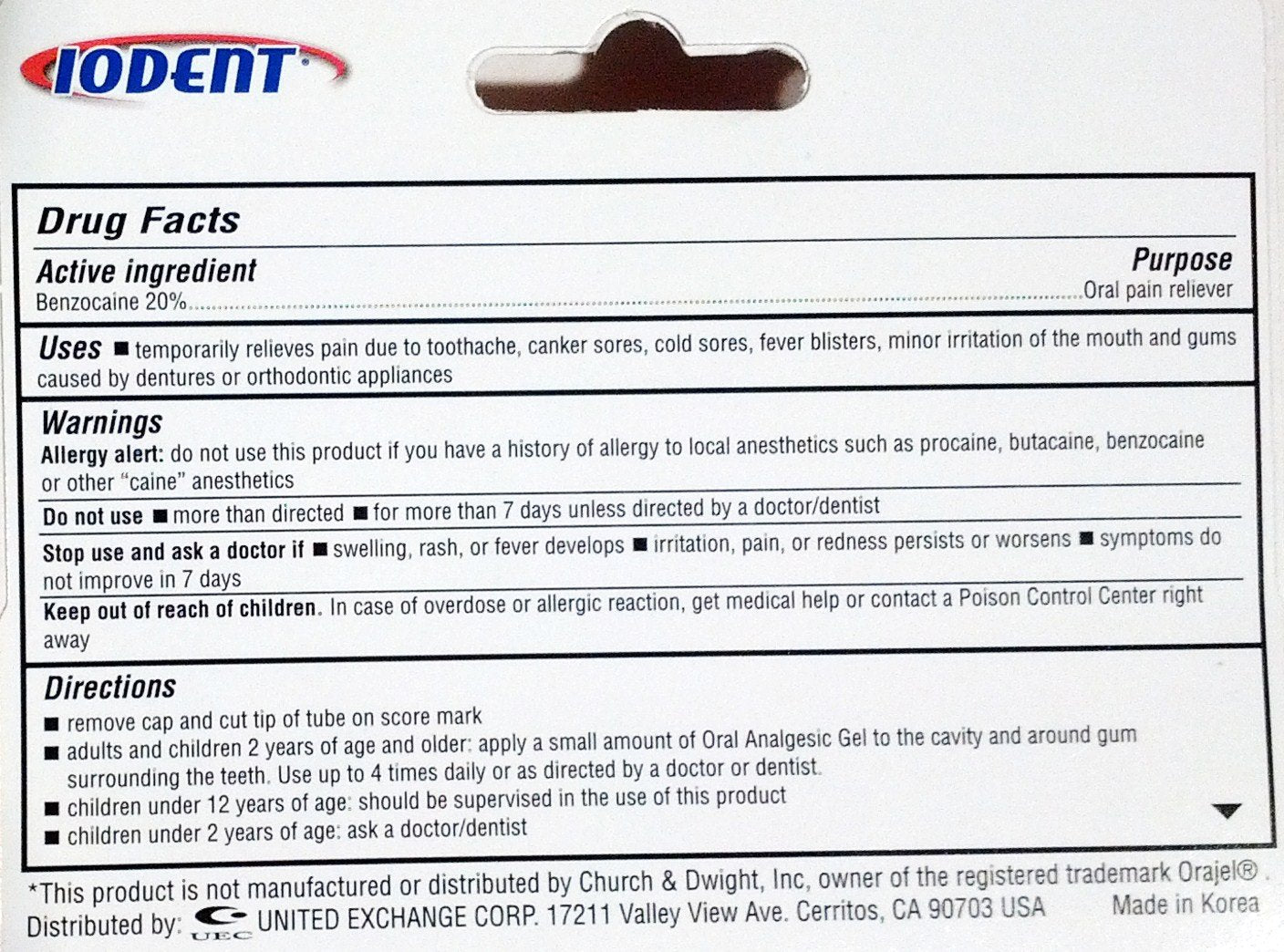 Box and tube of Oral Analgesic Gel 0.42 oz