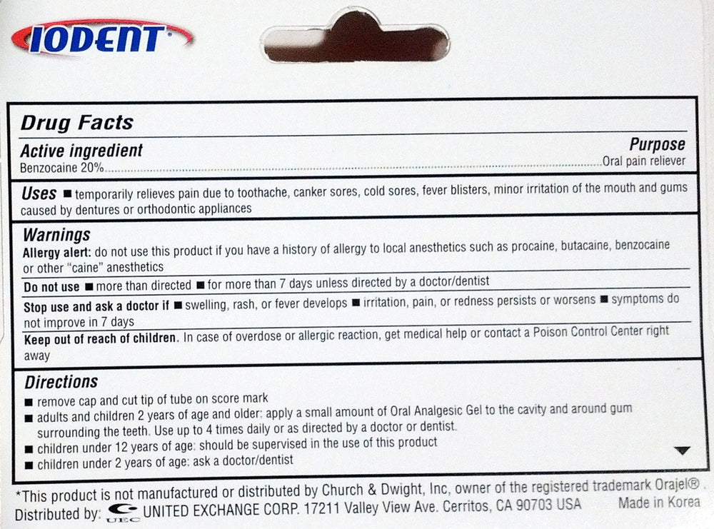 Box and tube of Oral Analgesic Gel 0.42 oz