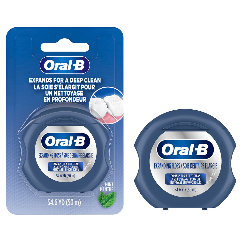 Close-up of mint-flavored expandable floss