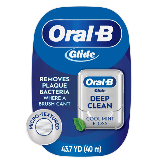 Front view of Oral-B Glide Deep Clean Cool Mint Dental Floss 40m packaging
