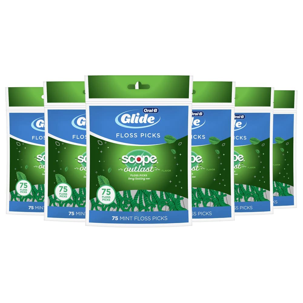 Box of Oral-B Glide Floss Picks with Scope Outlast Mint 75-count (Pack of 6)