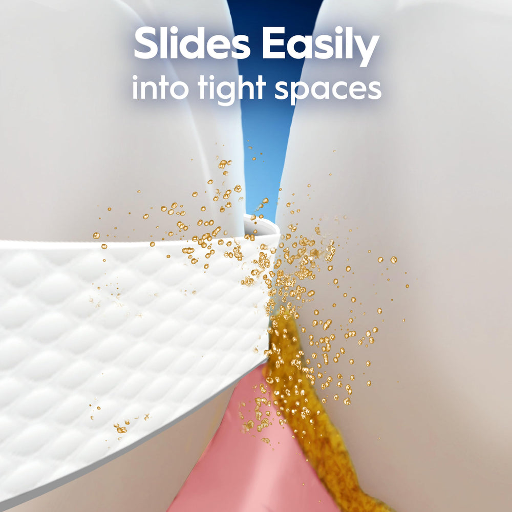 Silky-smooth floss texture gliding between teeth