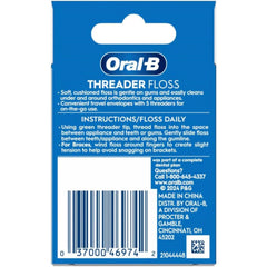 Illustration of flossing with built-in threader for braces/bridges