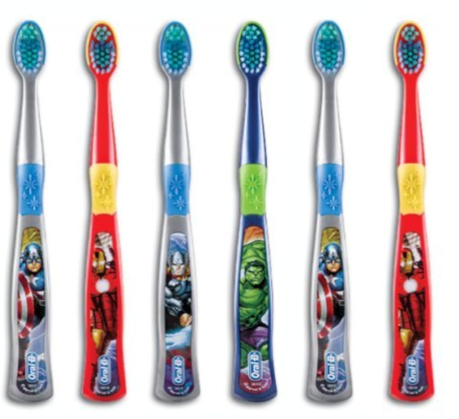 Front view of Oral-B Kids Spider-Man toothbrush pack of 6