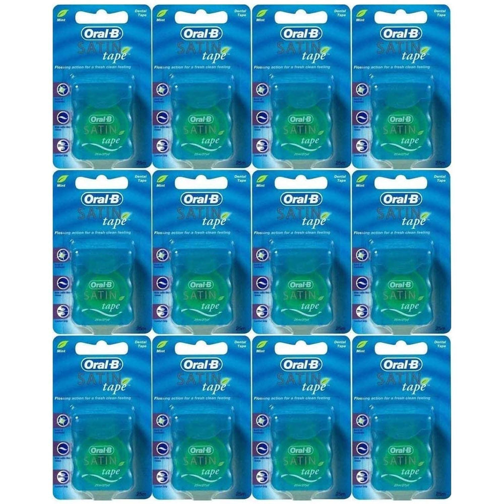 Oral-B Satin Tape floss 25m mint 12-pack packaging close-up