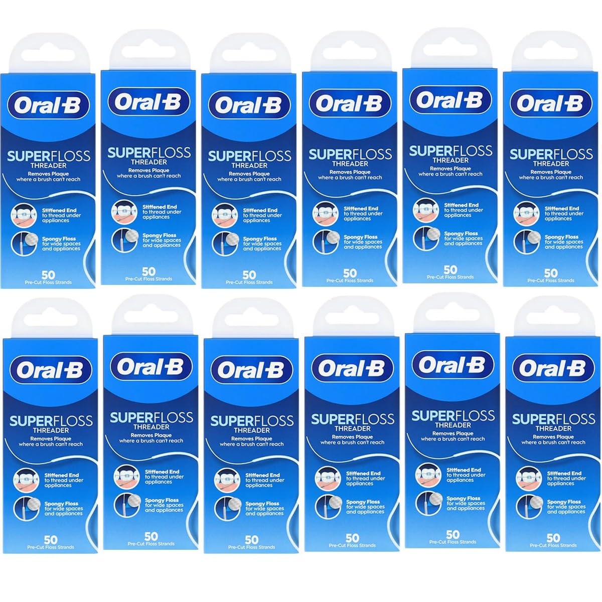 Oral-B Super Floss Pre-Cut Mint Strands with Threaders – pack of 12 (50-count per pack) view 1