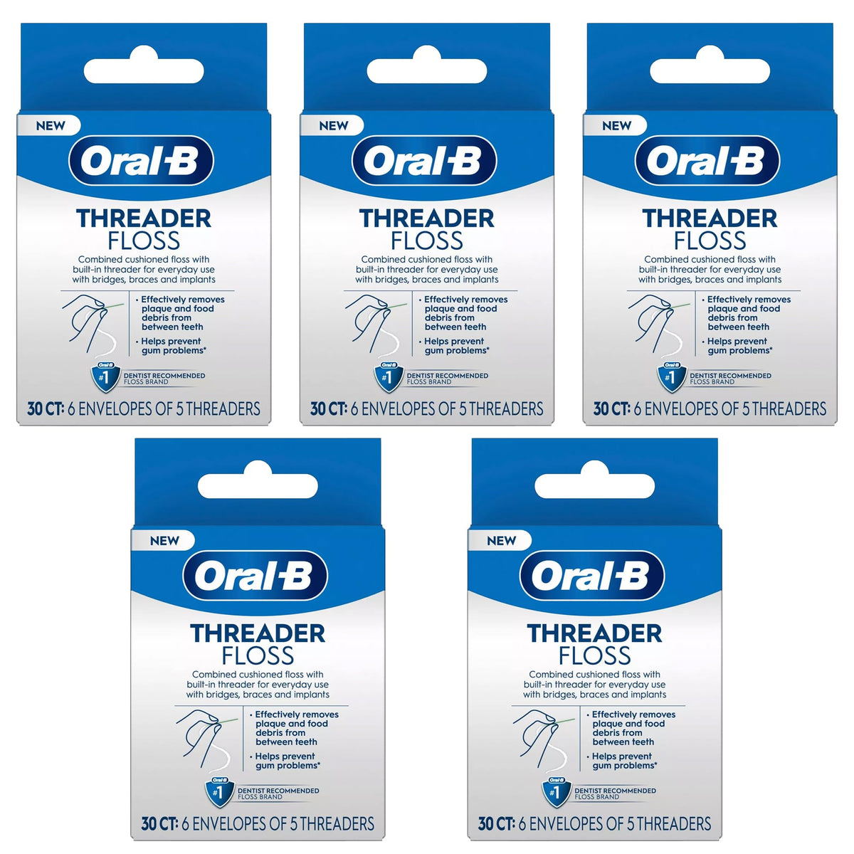 Hero image for Oral-B Threader Floss 30 Count with 6 envelopes of 5 threaders
