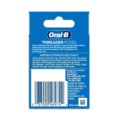 Soft cushioned floss with built-in threader for braces