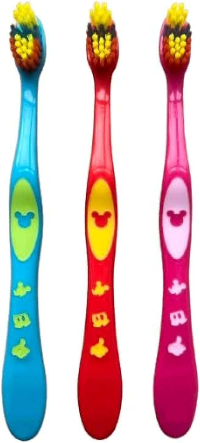 Oral Basics Baby Toothbrush Pack of 3 featuring Mickey Mouse and Minnie Mouse characters