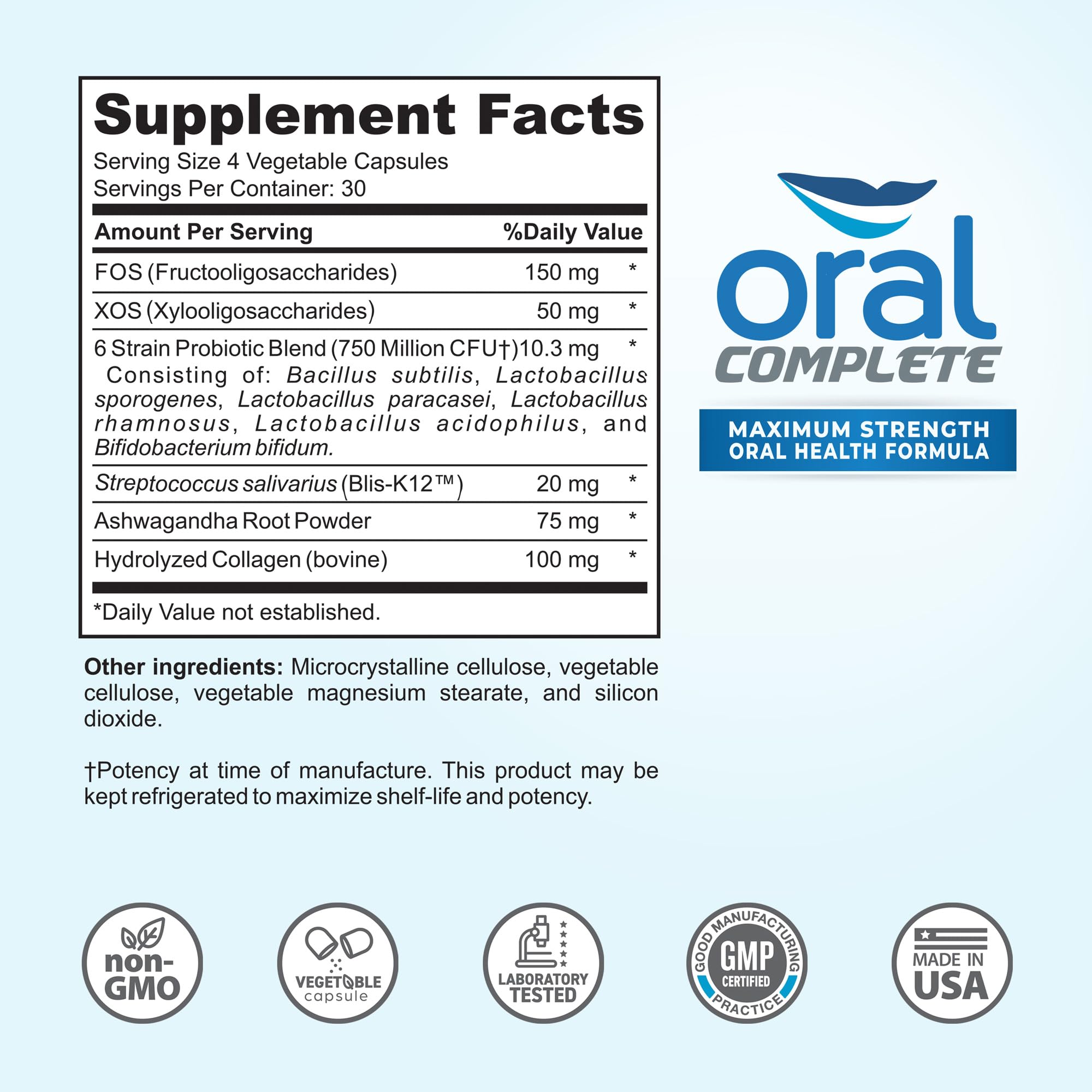 Close-up of Oral Complete 11-in-1 Dental Probiotics capsules