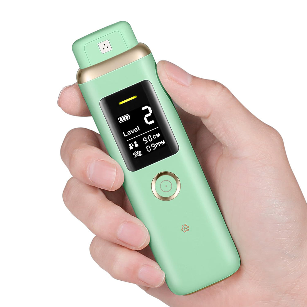 Usage guide: exhale 3-5 seconds at 1 cm distance for odor check