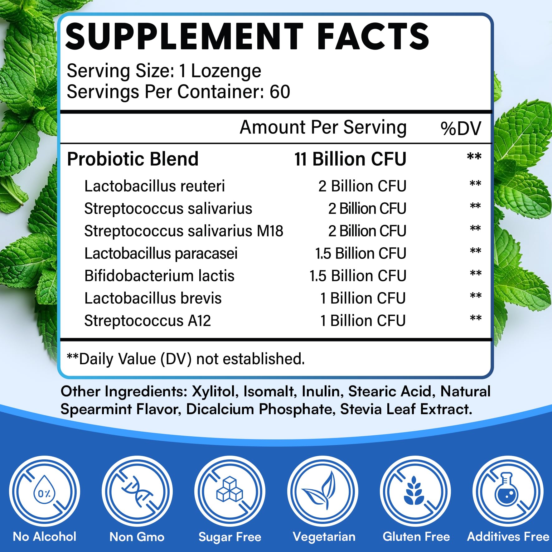 Mint-flavored probiotic lozenges bottle with 60-count