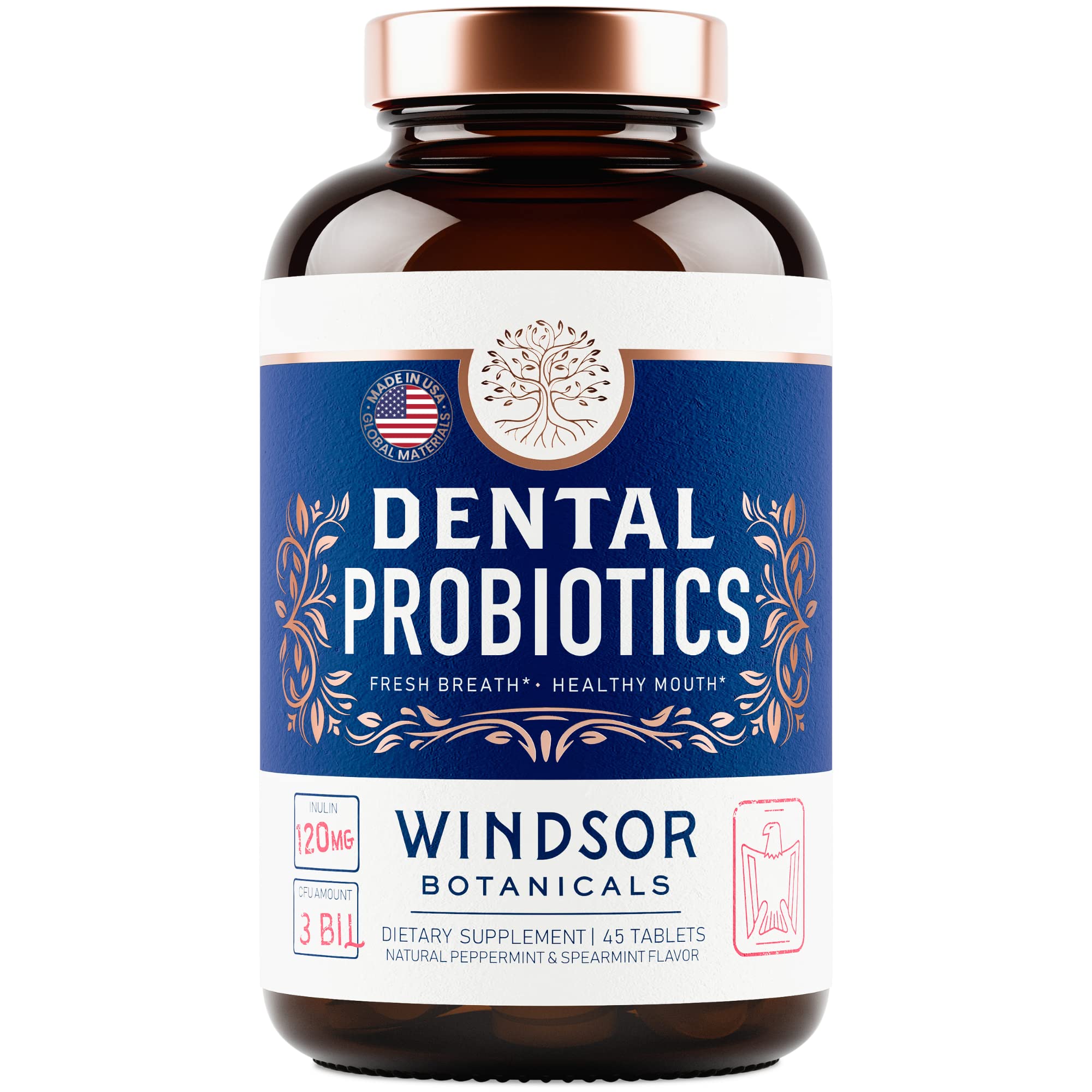 Child-friendly dental probiotic tablet beside packaging