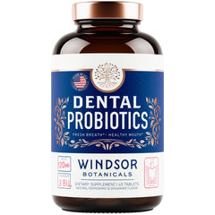 Child-friendly dental probiotic tablet beside packaging