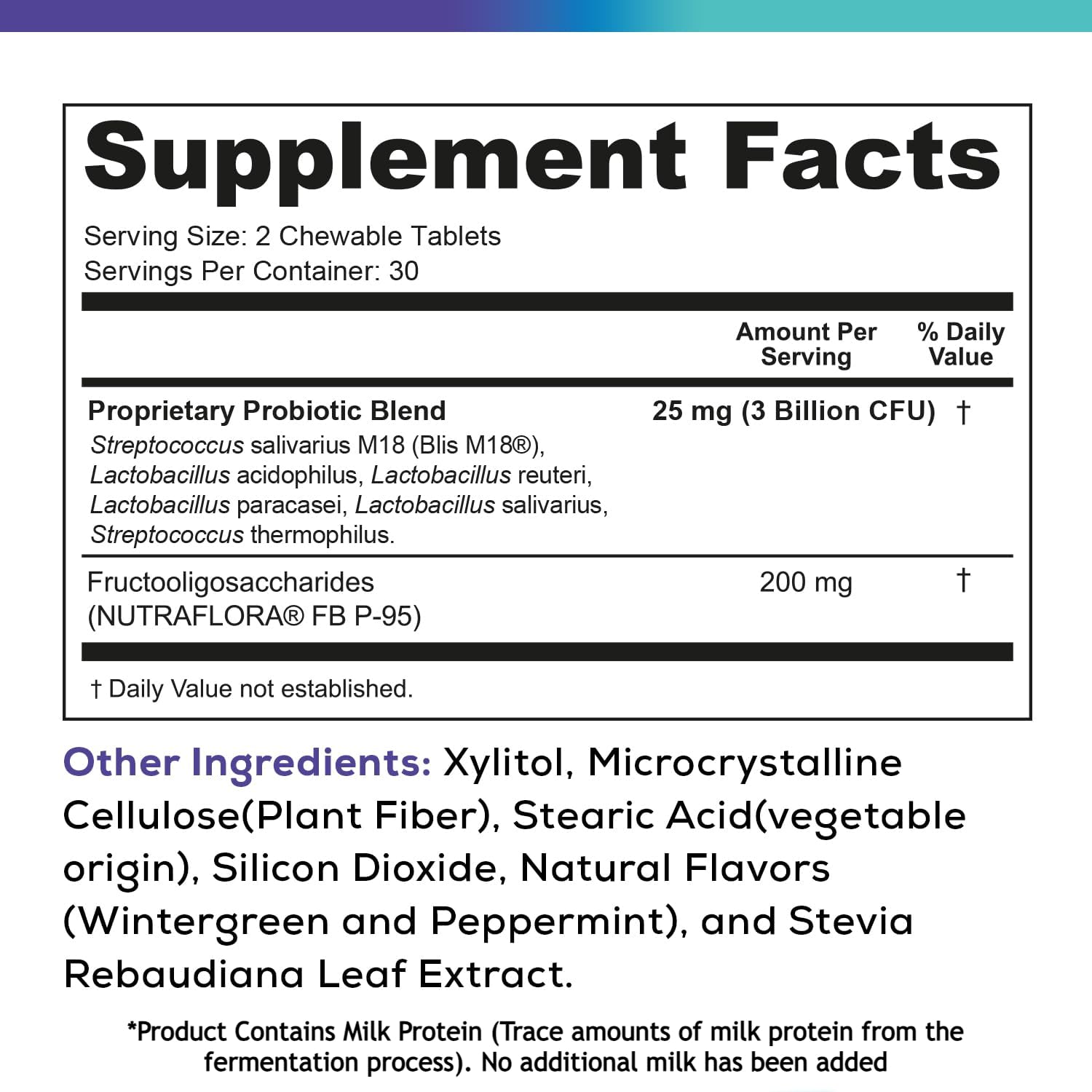 Close-up of BLIS M18 probiotic blend on mint chewable