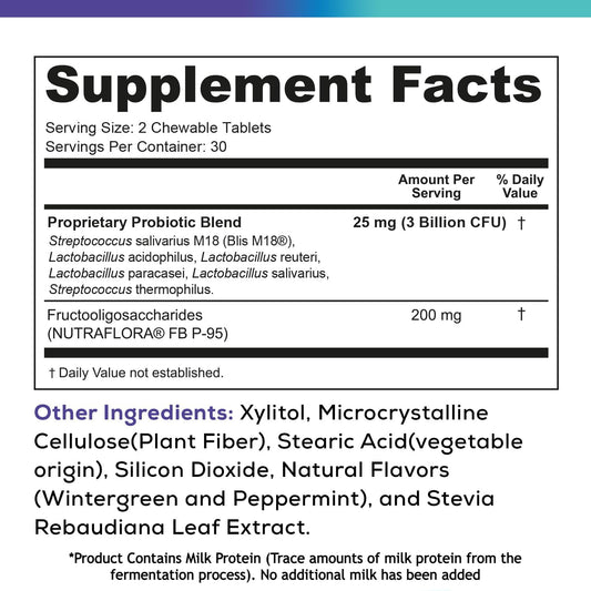 Close-up of BLIS M18 probiotic blend on mint chewable