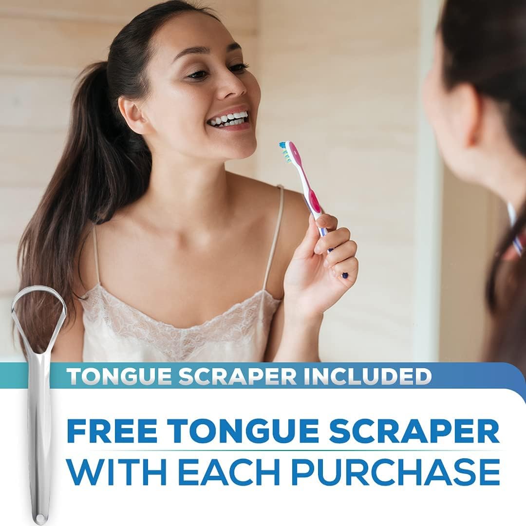 Tongue scraper included with oral probiotics package