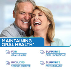 Box and bottle of Oral Probiotics & Tongue Scraper