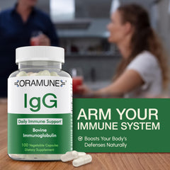 Close-up view of bovine IgG capsules used in Oramune